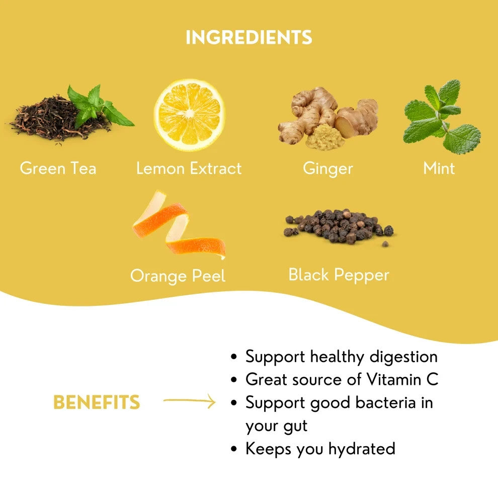 Lemon Ginger Green Tea Bags - 50 Pyramid Tea Bags | Low Caffeine, Non-GMO, Glute