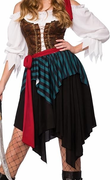 Womens Pirate Fancy Dress Costumes Caribbean Shipwreck Wench Outfit Ladies Seas