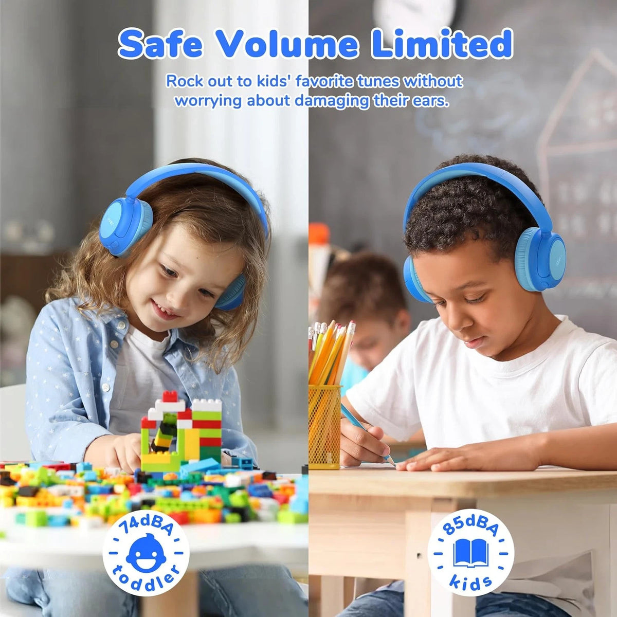 Iclever BTH22 Kids Headphones Wireless, 60H Play Time, 74/85 Dba Safe Volume