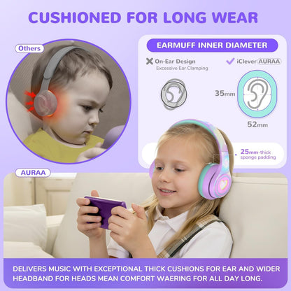 iClever Kids Active Noise Cancelling Headphones - 60 Hour Play Time - Wireless 