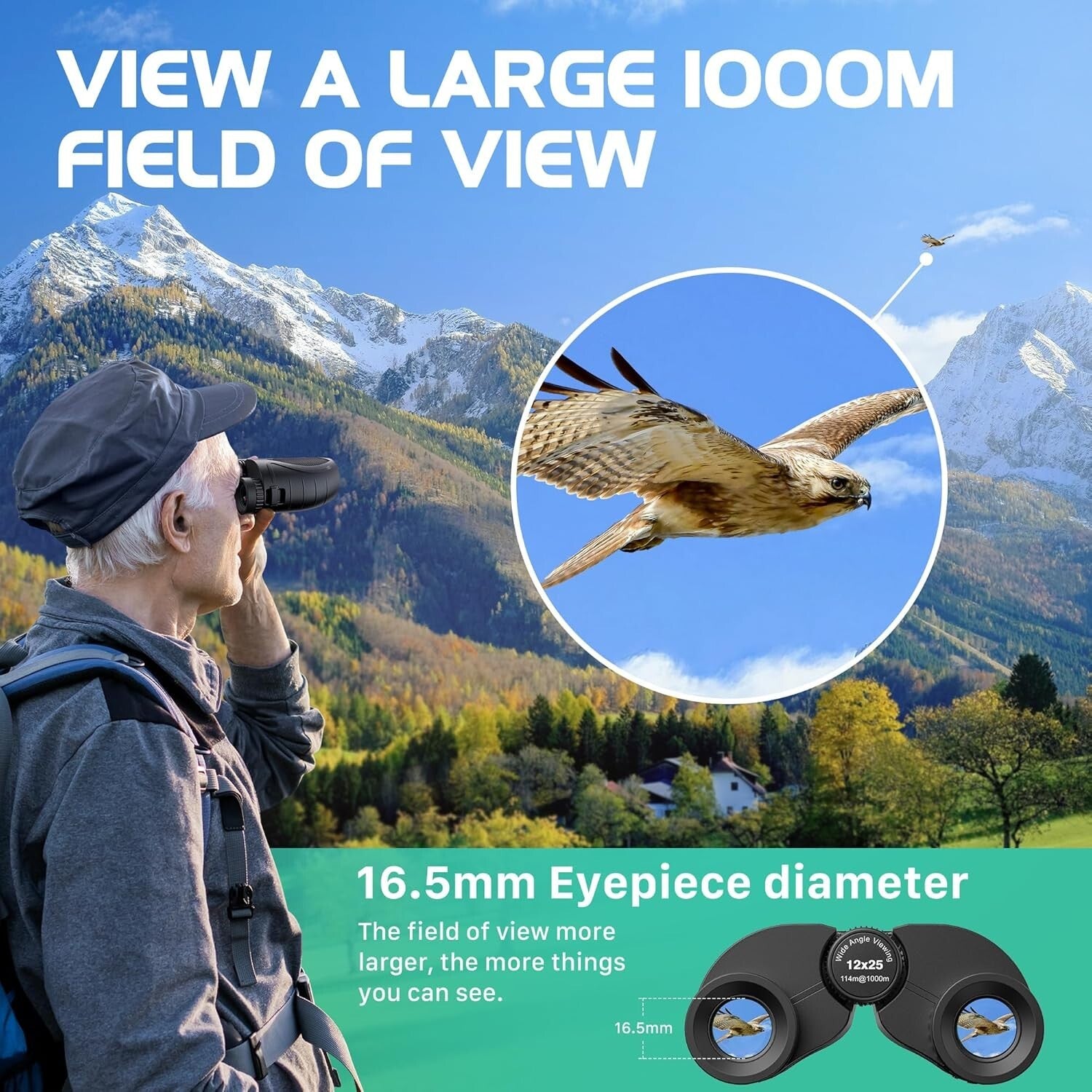 Kylietech Compact Binoculars for Adults Kids, 12x25 Lightweight and waterproof