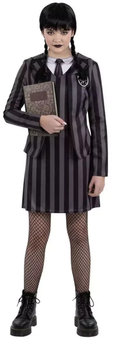 Addams Family Costume Kids Adults Halloween Fancy Dress School Girl Film