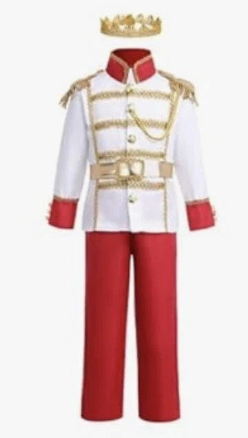 Boys White/Red/Gold Prince Charming Fancy Dress Costume With rose Age 10-12 Yrs