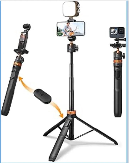 K&F CONCEPT 62''/158cm Selfie Stick Tripod with Detachable Remote Control,