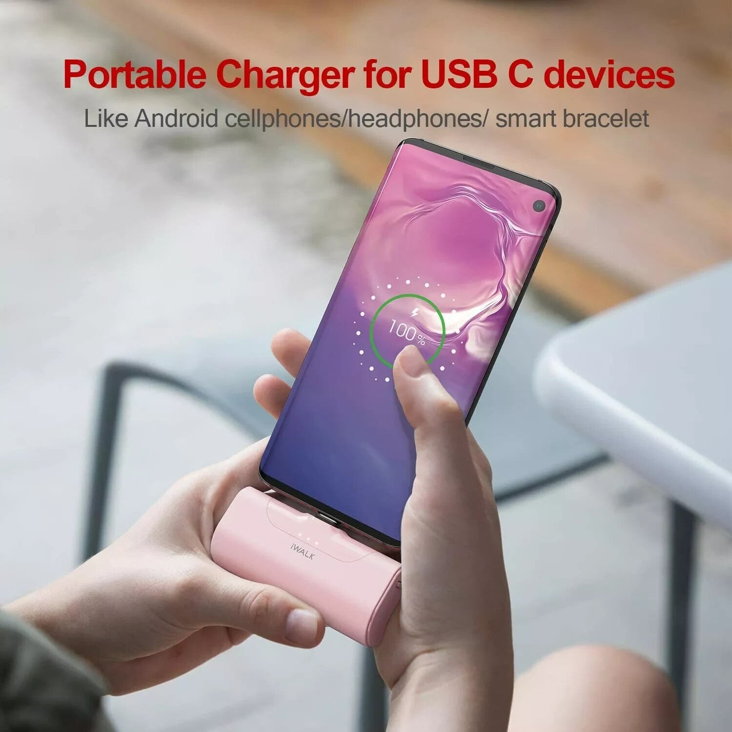 iWALK USB C Power Bank, 4500mAh Portable Charger Battery Pack - Pink