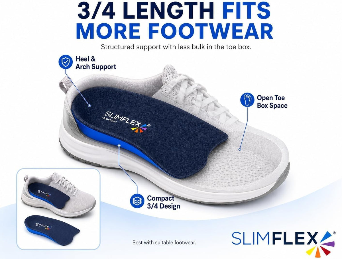 Slimflex Simple 3/4 Length Orthotic Insoles | Comfort | Heel Arch Support