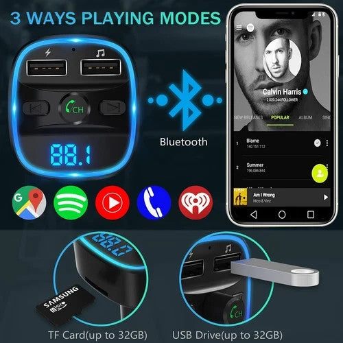 LENCENT FM Transmitter, Bluetooth Wireless Radio Adapter Car Kit with 2 USB