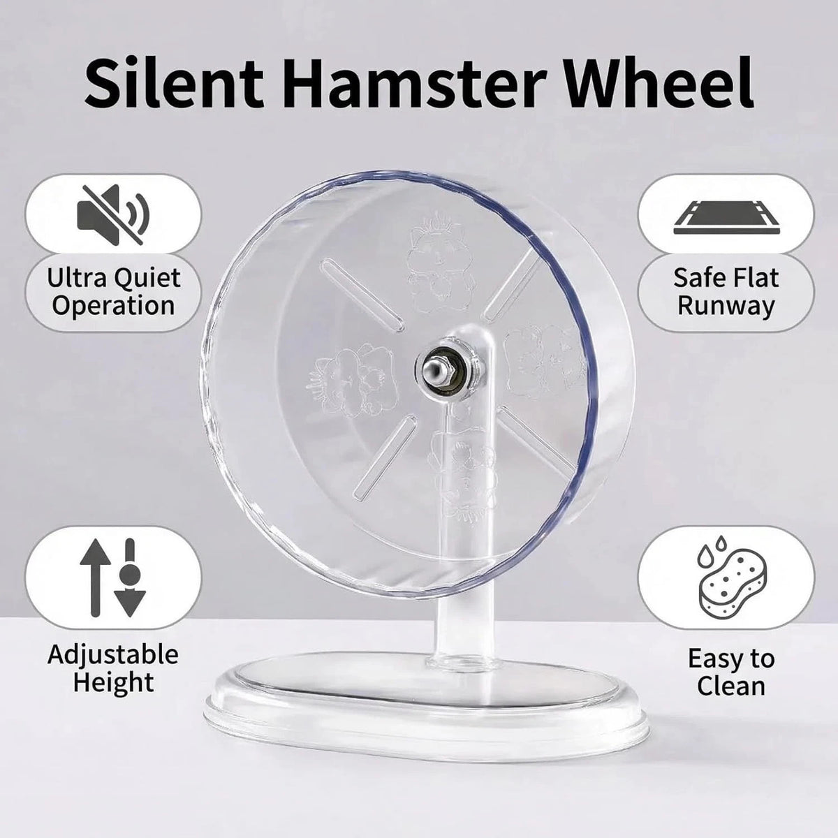Silent Hamster Exercise Wheel with Adjustable Height Stand 7cm Wide for Dwarf