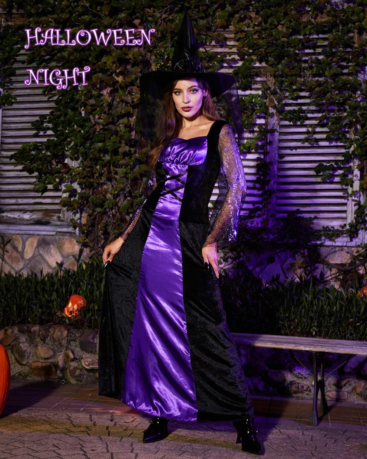 Ladies SPELLBOUND PURPLE WITCH Halloween Fancy Dress Costume UK Large