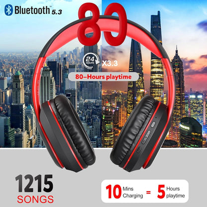 Worwoder Wireless Headphones over Ear, 80 Hours Playtime Bluetooth Headphones, H