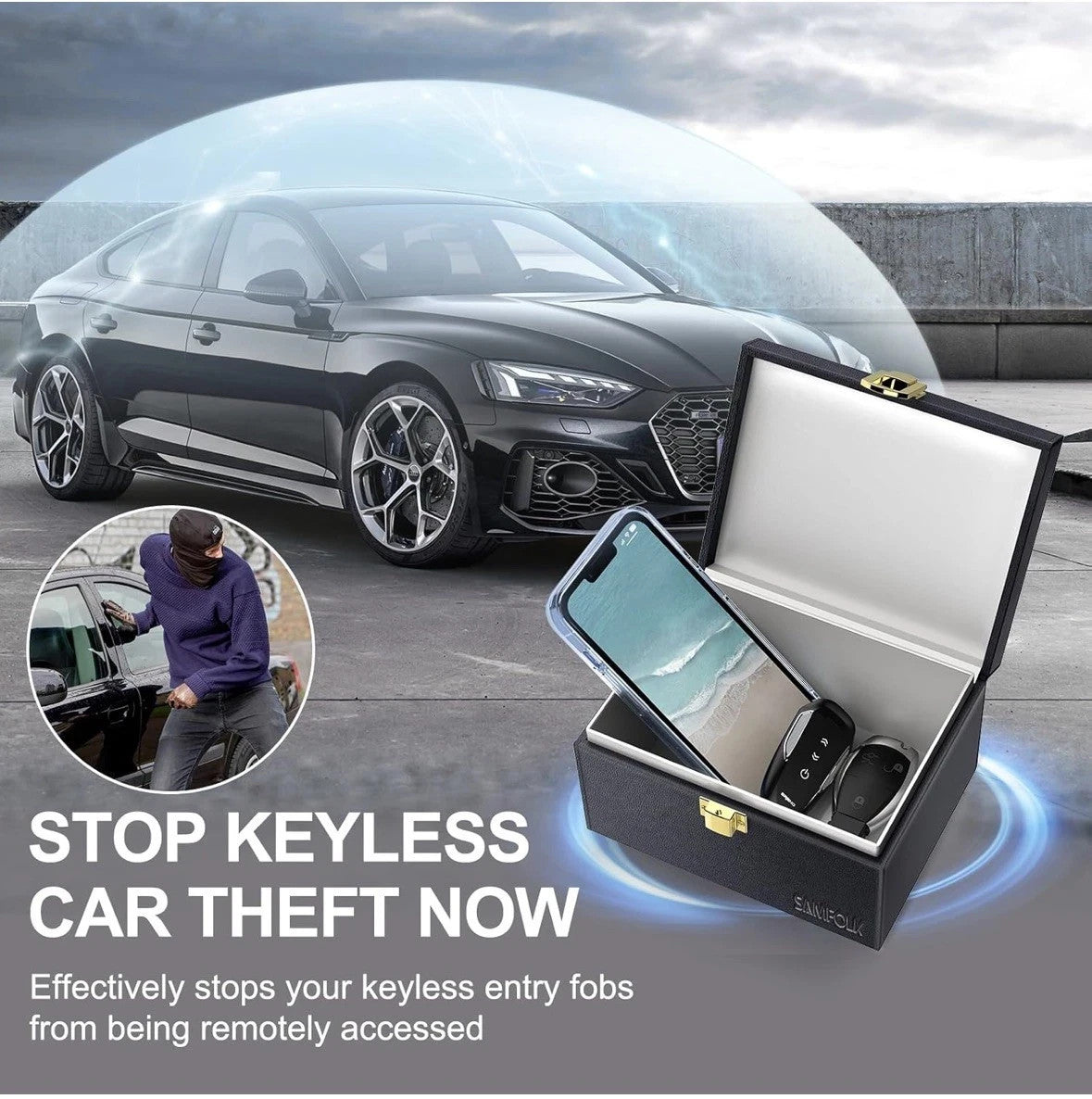 Samfolk Faraday Box and Pouch (2 Pack), Keyless Entry Car Key Safe