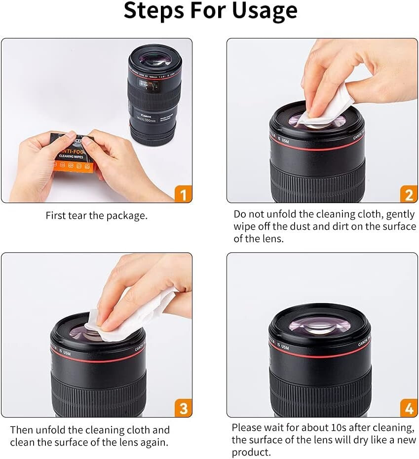 No Fog Lens Cleaning Wipes - 120 Wipes - K&F Concept 120 Pack Anti Fog Wipes