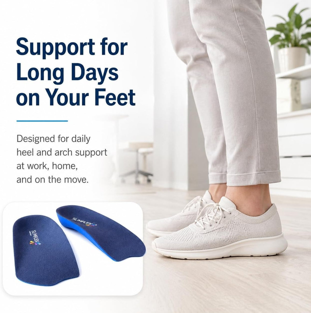 Slimflex Simple 3/4 Length Orthotic Insoles | Comfort | Heel Arch Support