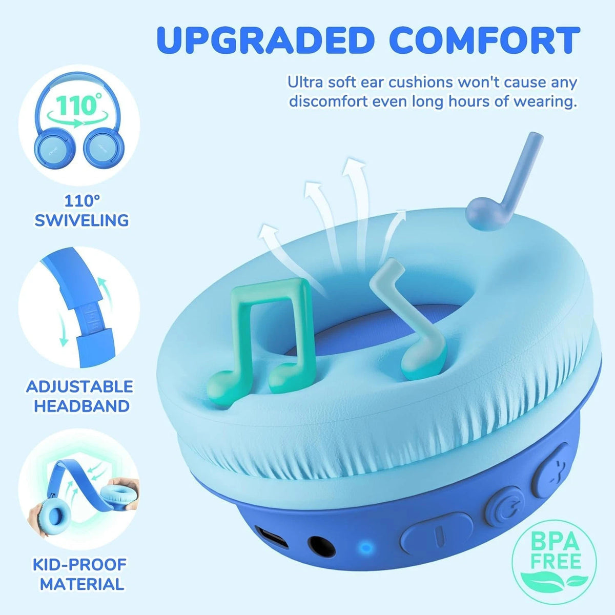 Iclever BTH22 Kids Headphones Wireless, 60H Play Time, 74/85 Dba Safe Volume