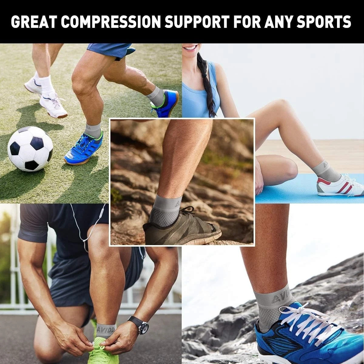 AVIDDA 2 Pack Ankle Support Brace for Men and Women, Compression Sleeve Socks M