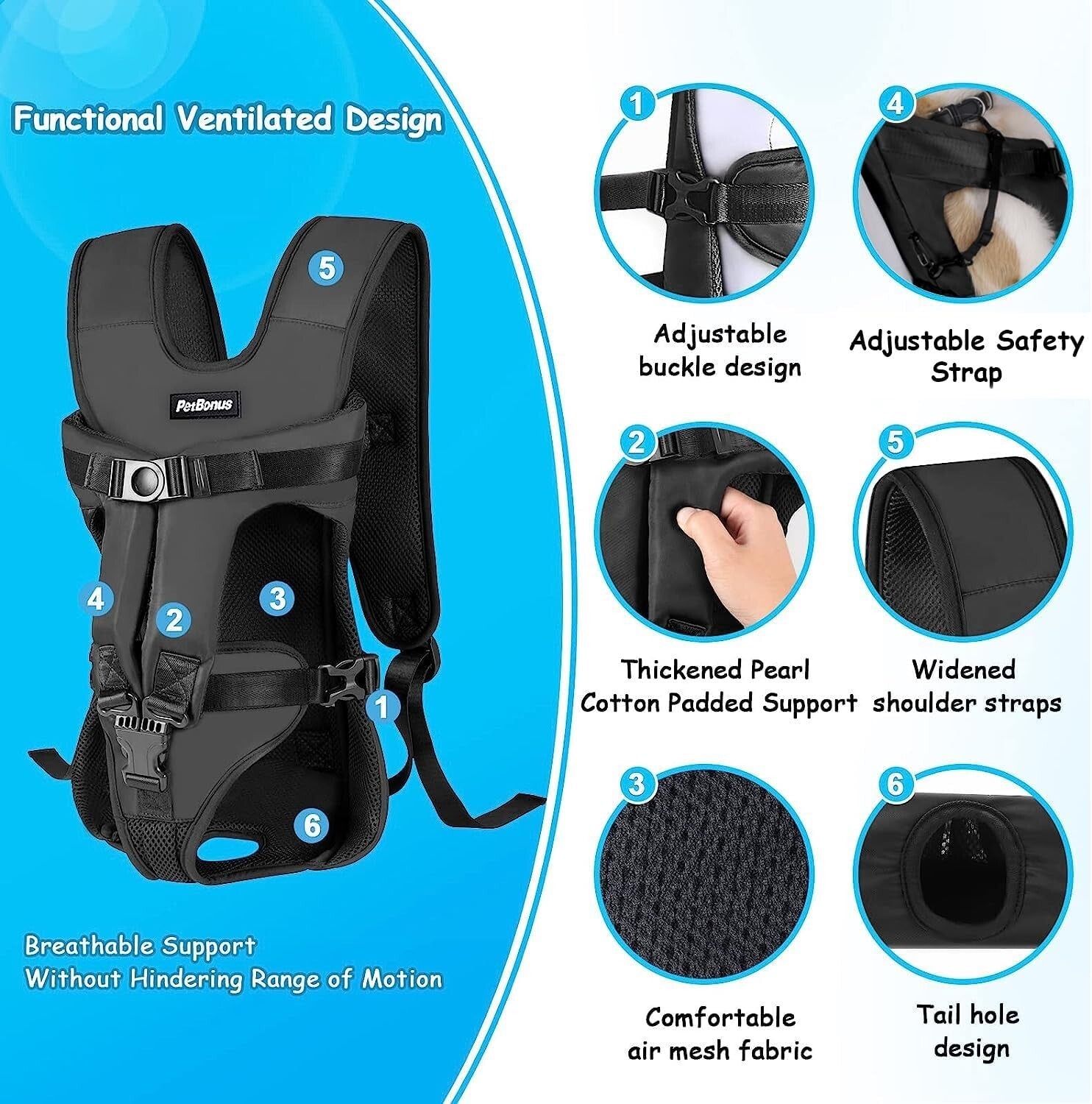 PetBonus Pet Front Dog Carrier Backpacks, Adjustable Backpack Carrier S M L & XL