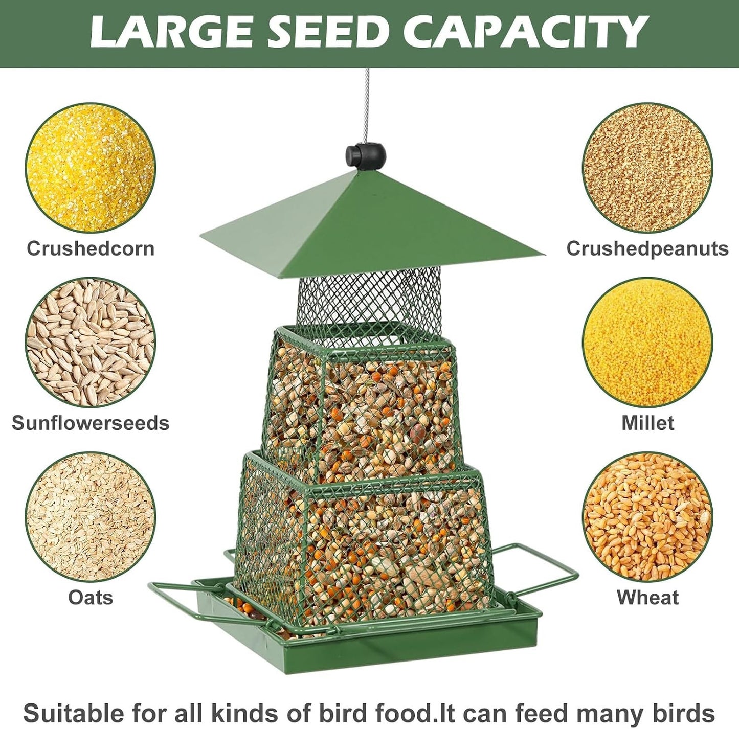Squirrel Proof Hanging Bird Seed Feeder Heavy Duty Garden Wild Birds
