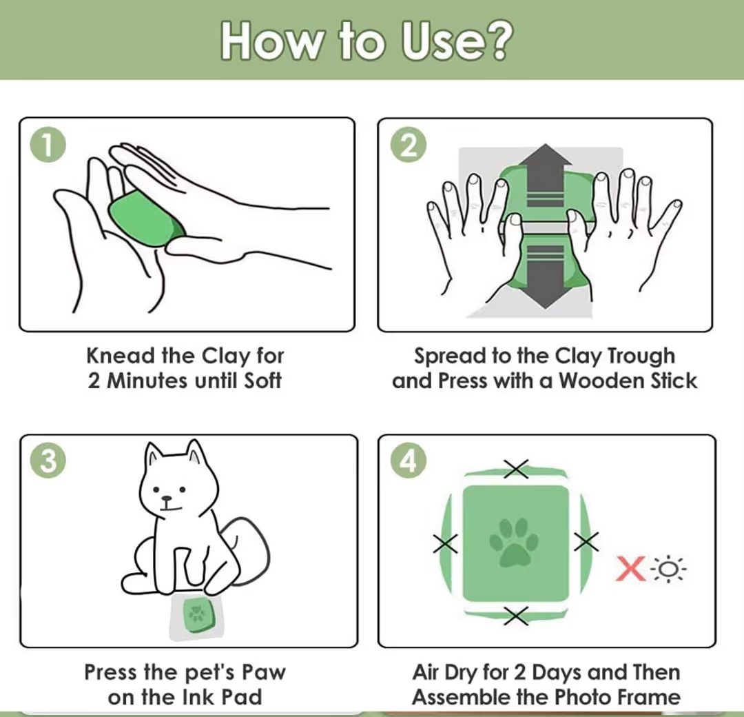 Pet Memorial Frame with Paw Print Kit for Dogs and Cats - Dog or Cat Photo Frame