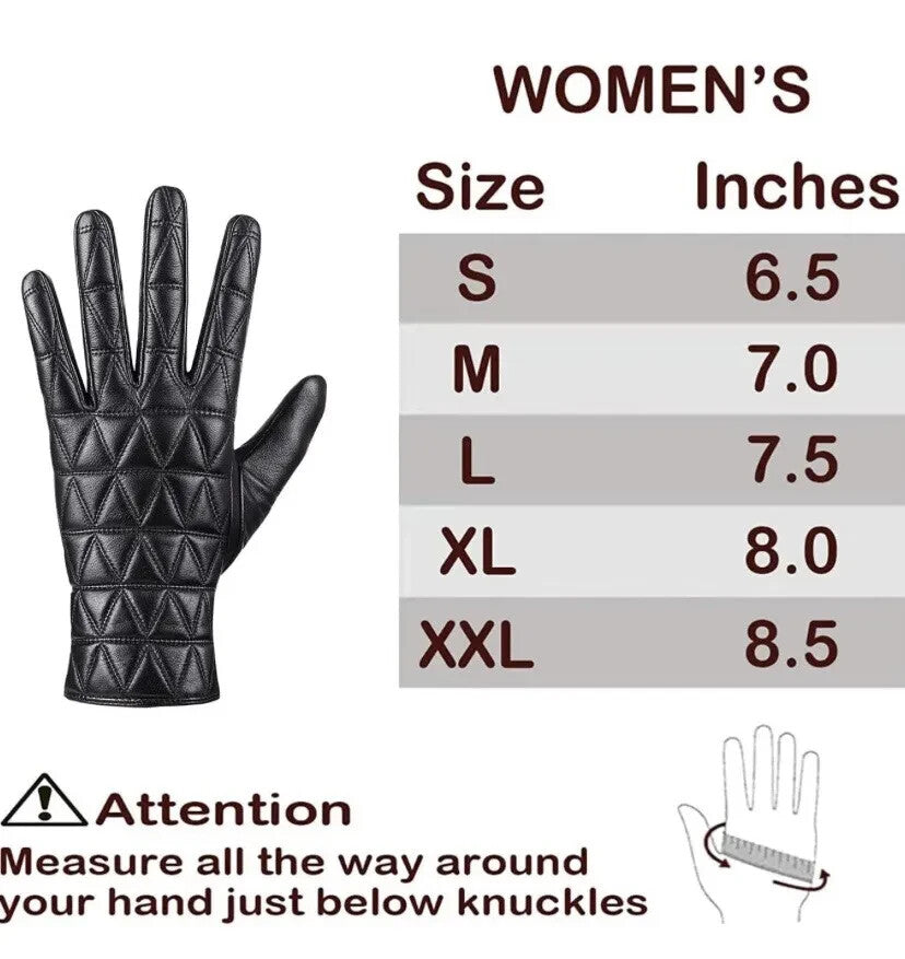 kebesu Ladies Warm Winter Genuine Leather  Cashmere Lined Touch screen Gloves M