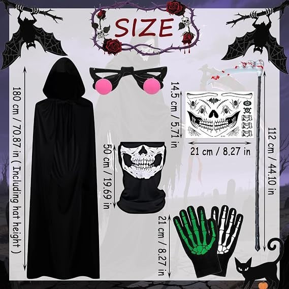 Adult Mens Grim Reaper Costume Halloween Fancy Dress Outfit Horror Party Event