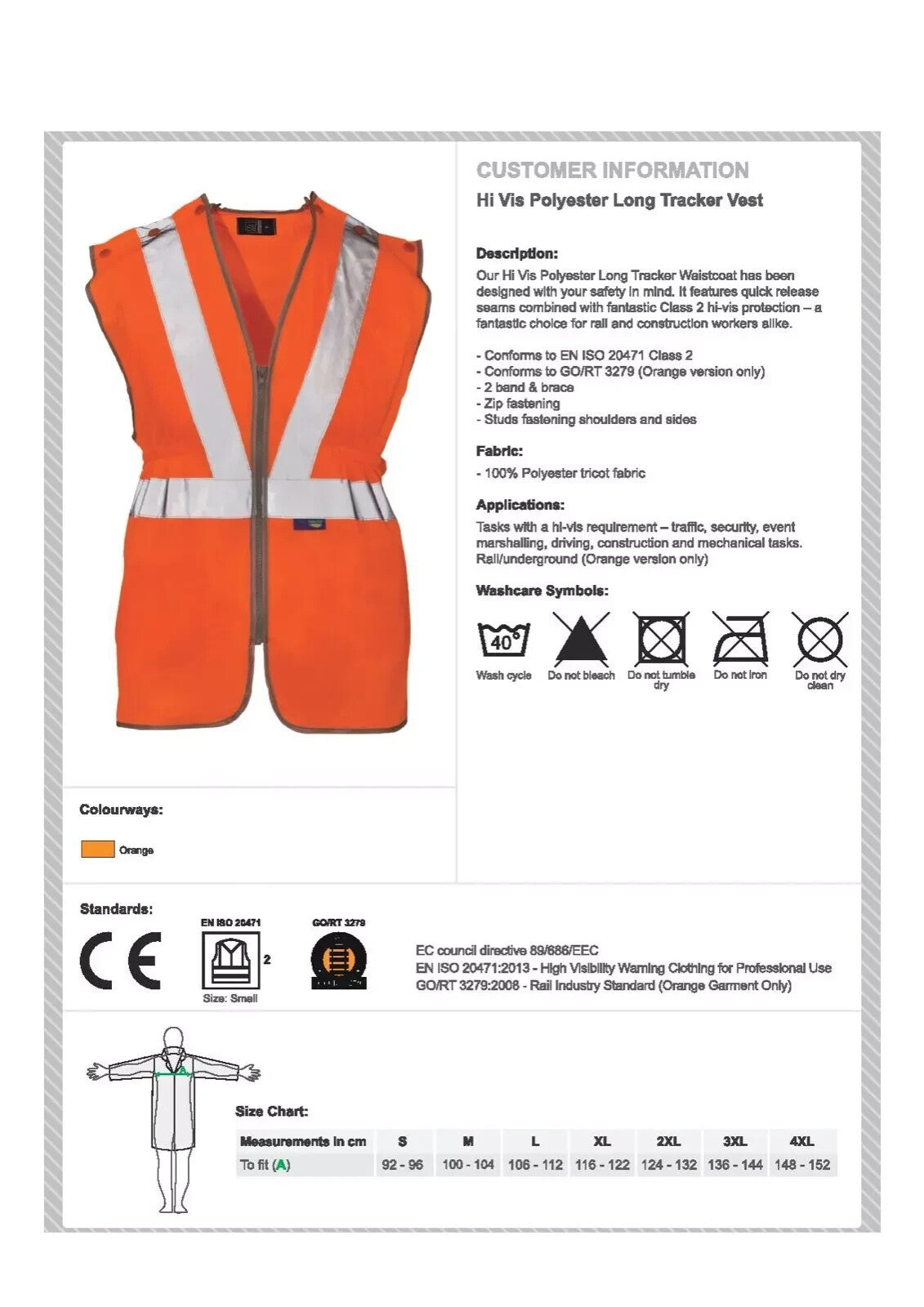 10X RAILWAY SPEC ORANGE HI VIZ VEST FRONT ZIPPER, POPPERS ON SHOULDERS SIDES XL
