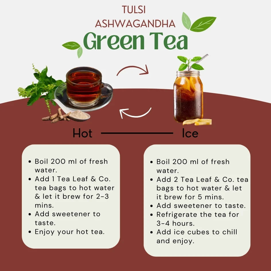 Tulsi Green Tea Ashwagandha holy basil Tea Bags Pack Of 50 indian Green Tea