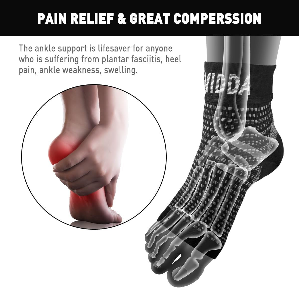 AVIDDA 2 Pack Ankle Support Brace for Men and Women, Compression Sleeve Socks XL
