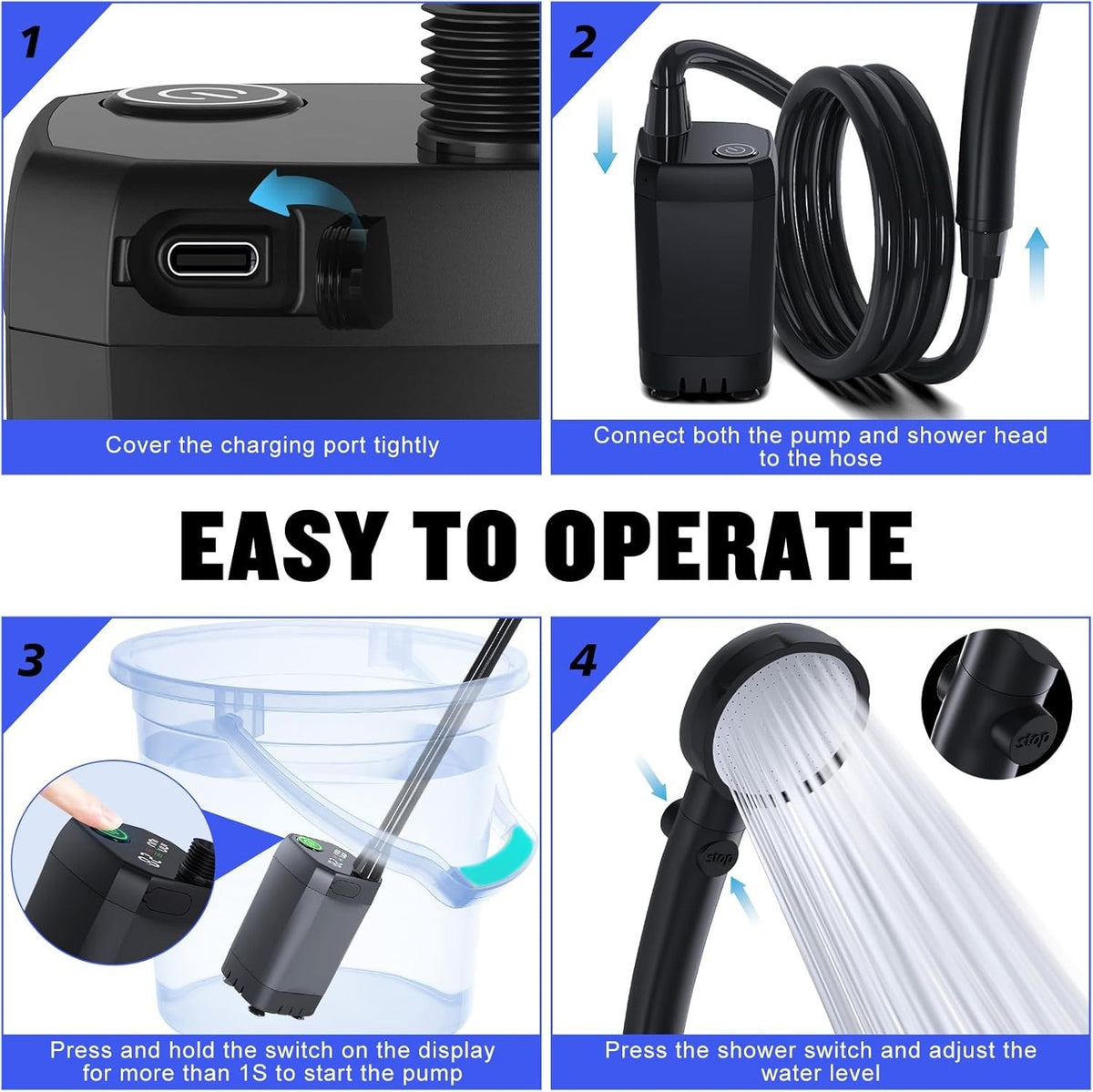 Portable Shower Camp Shower Camping Outdoor Shower Pump Electric Rechargeable UK