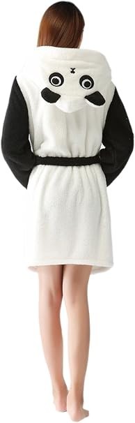 Ladies Soft Fleece Hood Dressing Gown Cute Panda Bear Womens Bath Robe - Large