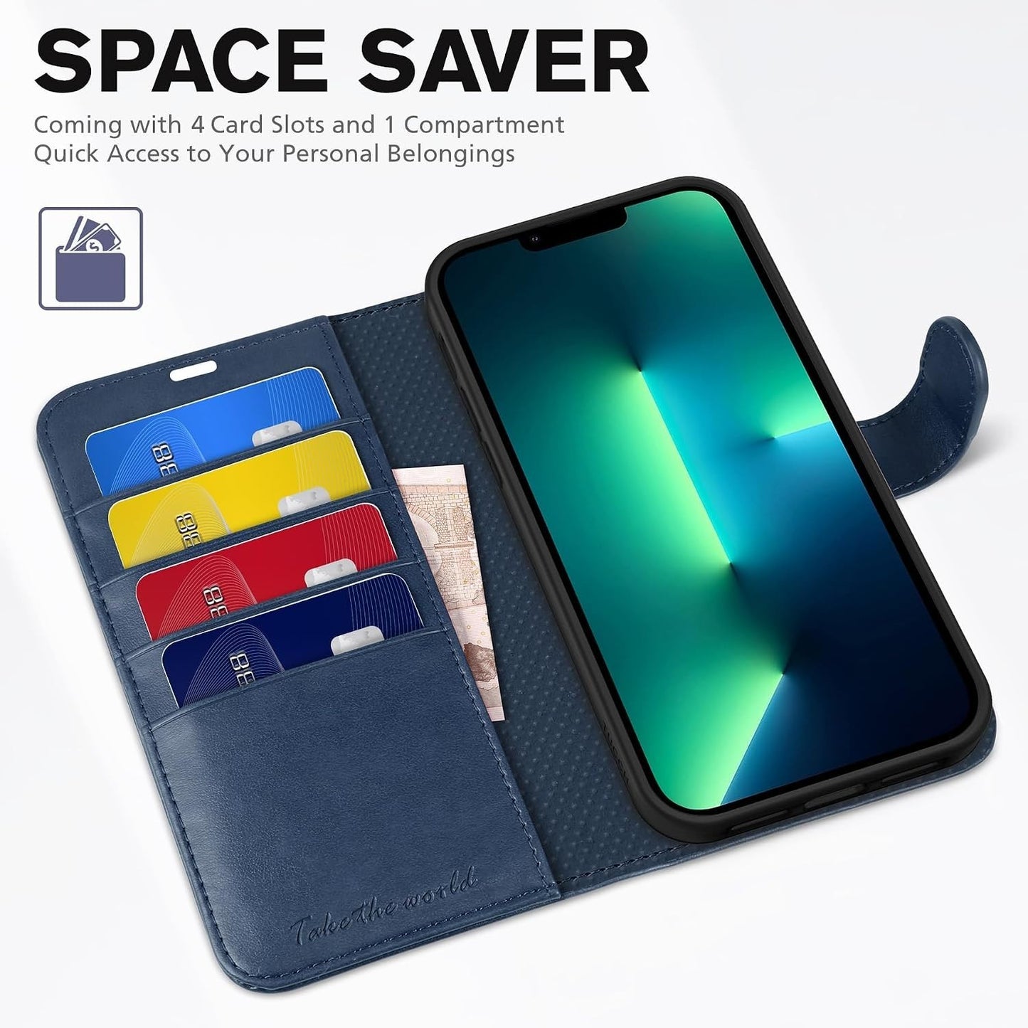 Tucch Wallet Case For Iphone 13 Pro Max 6.7" Dark Blue - New
