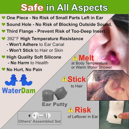 WaterDam Swimming Earplugs. No Hurt, No Pain, Ultra Comfy, Prevent Swimmer's Ear