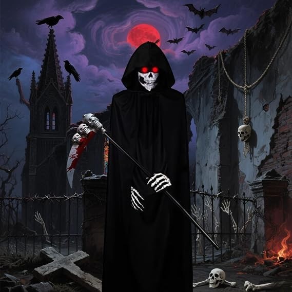 Adult Mens Grim Reaper Costume Halloween Fancy Dress Outfit Horror Party Event