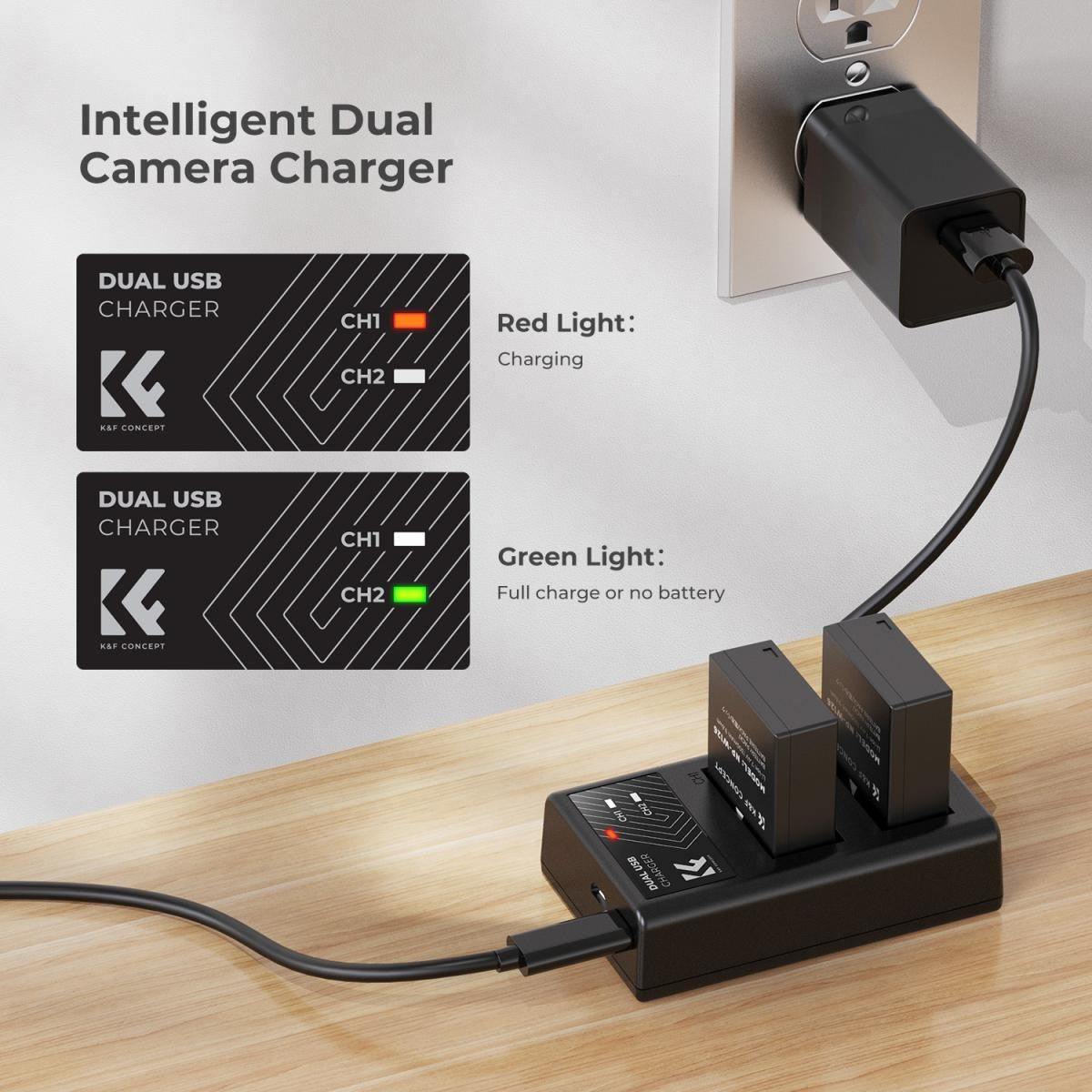 K&F Concept NP-W126 Camera Battery & Dual Charger Kit for Fujifilm XT30 XT20 A5