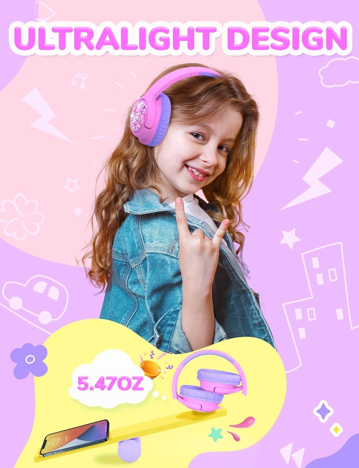 Iclever Bluetooth Kids Headphones HS26 Girls Headphones Wired 3.5mm Princess