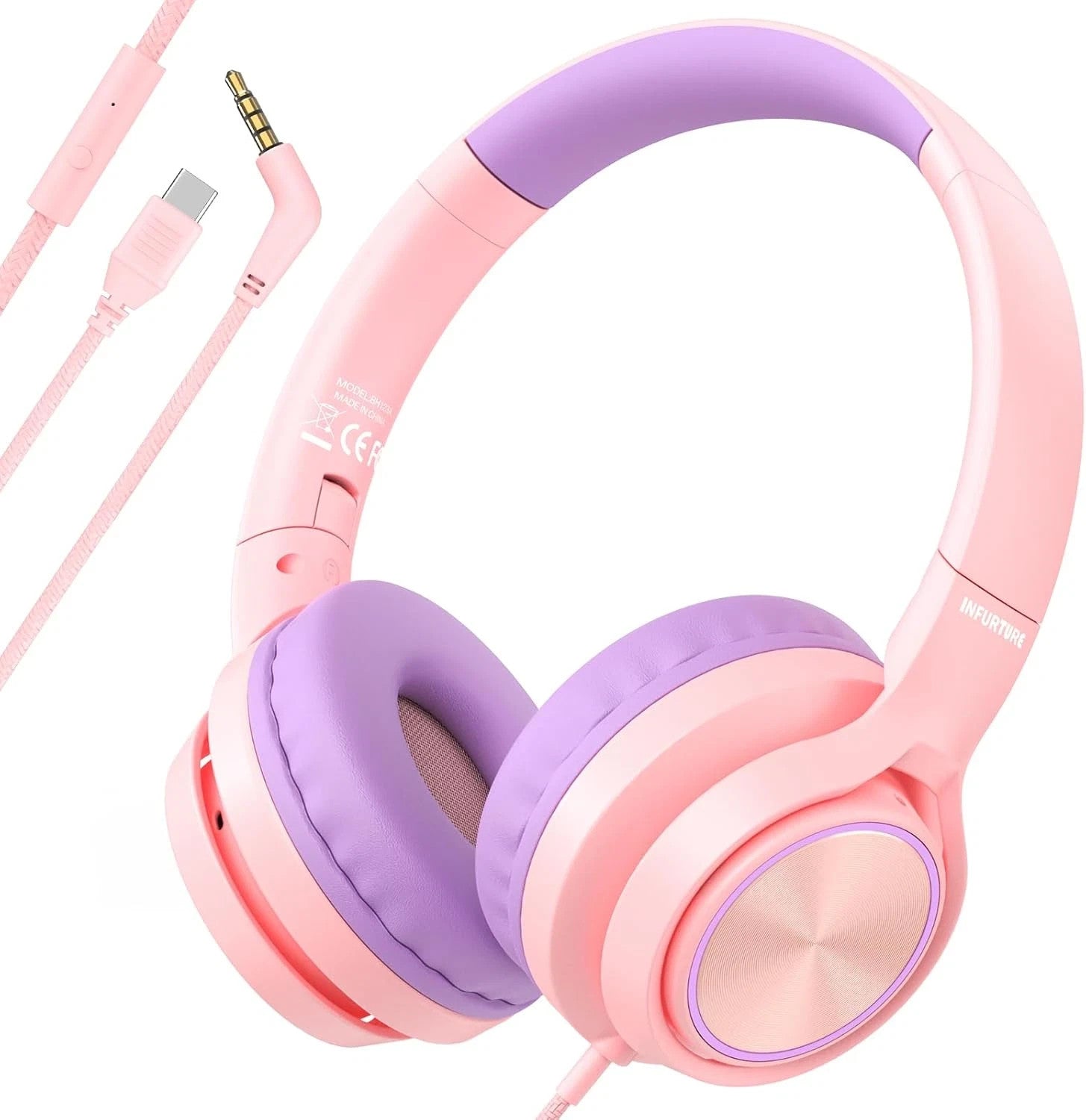 INFURTURE Kids Headphones CH5 USB C Headphone with Mic for Boys/Girls, Line Cont