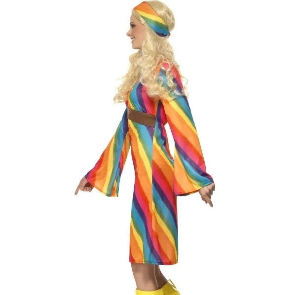 Ladies 60s 1960s Rainbow Hippy Fancy Dress Costume Hippie Lady Outfit by Smiffys