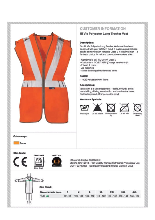 2X RAILWAY SPEC ORANGE HI VIZ VEST FRONT ZIPPER, POPPERS ON SHOULDERS & SIDES XL