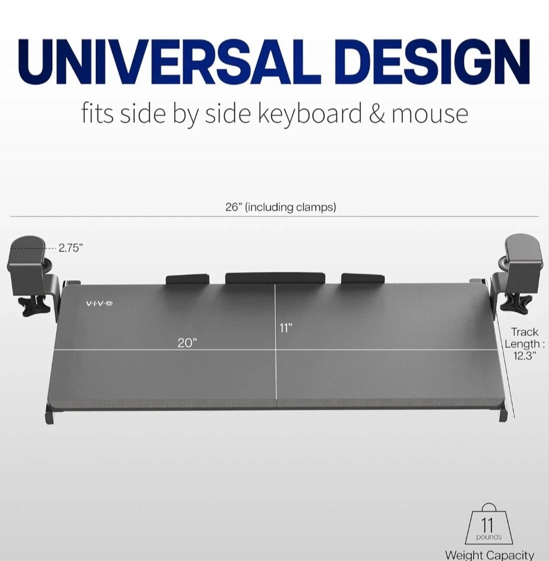 VIVO Black Clamp-On Small Keyboard Tray Mount-KB05ES 20x11" Sturdy New