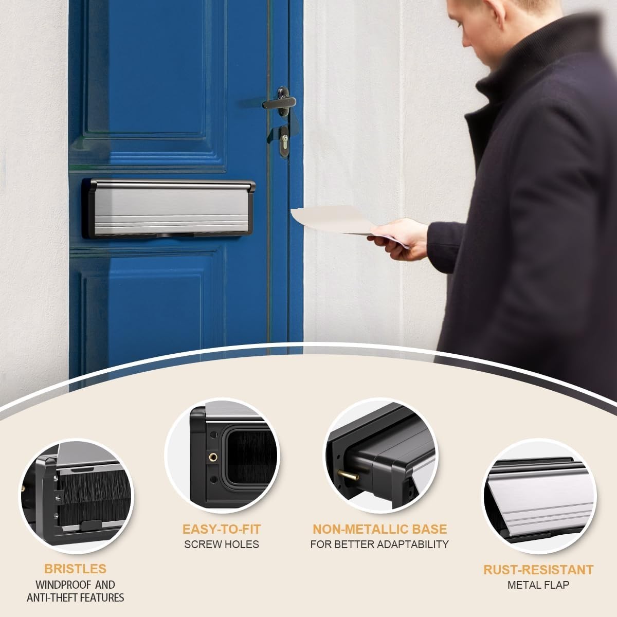 Letterbox Bwintech 305*70MM (12") Silver Adjustable Aluminium Wood UPVC Door