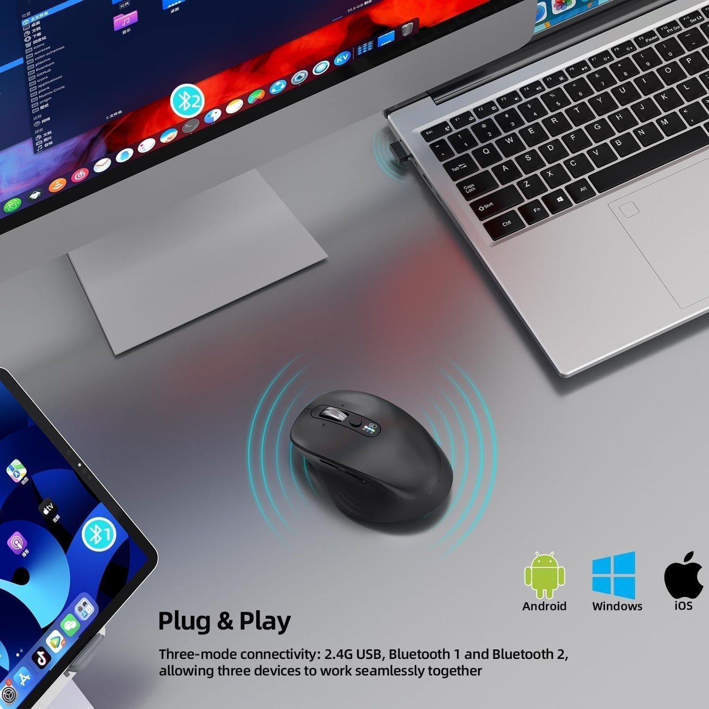 INFINMIND Wireless Bluetooth Mouse Multi-Device Rechargeable Ergonomic