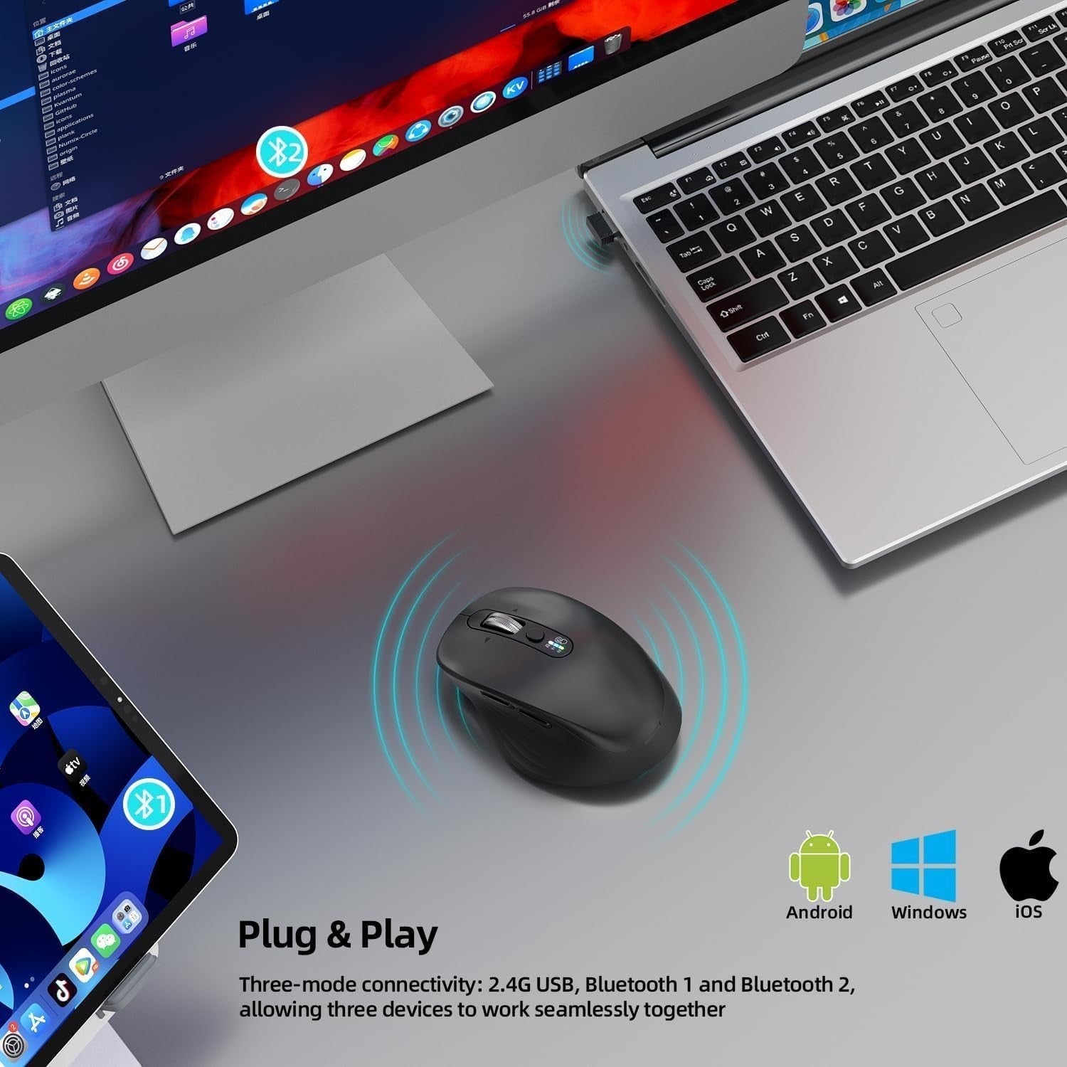INFINMIND Wireless Bluetooth Mouse Multi-Device Rechargeable Ergonomic