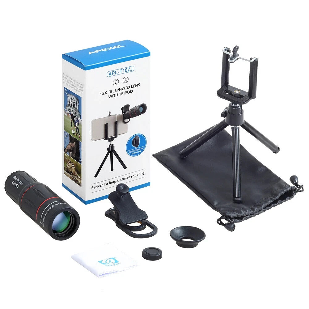 APEXEL 18X Telescope Camera Lens Zoom Telephoto Mobile Phone Lens Kit + Tripod