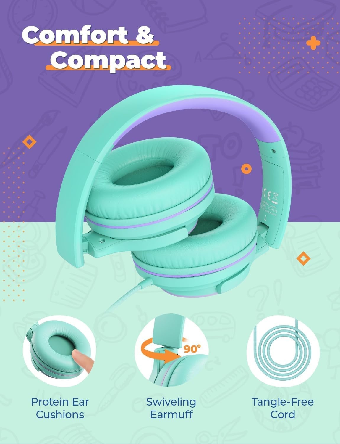 Iclever HS22 Kids Headphones Wireless, 60H Play Time, Dba Safe Volume - 2 Pack