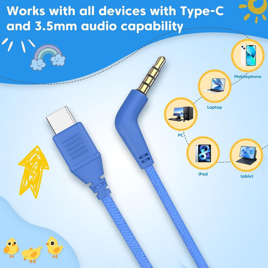 INFURTURE Kids Headphones CH5 USB C Headphone with Mic for Boys/Girls, Line Cont
