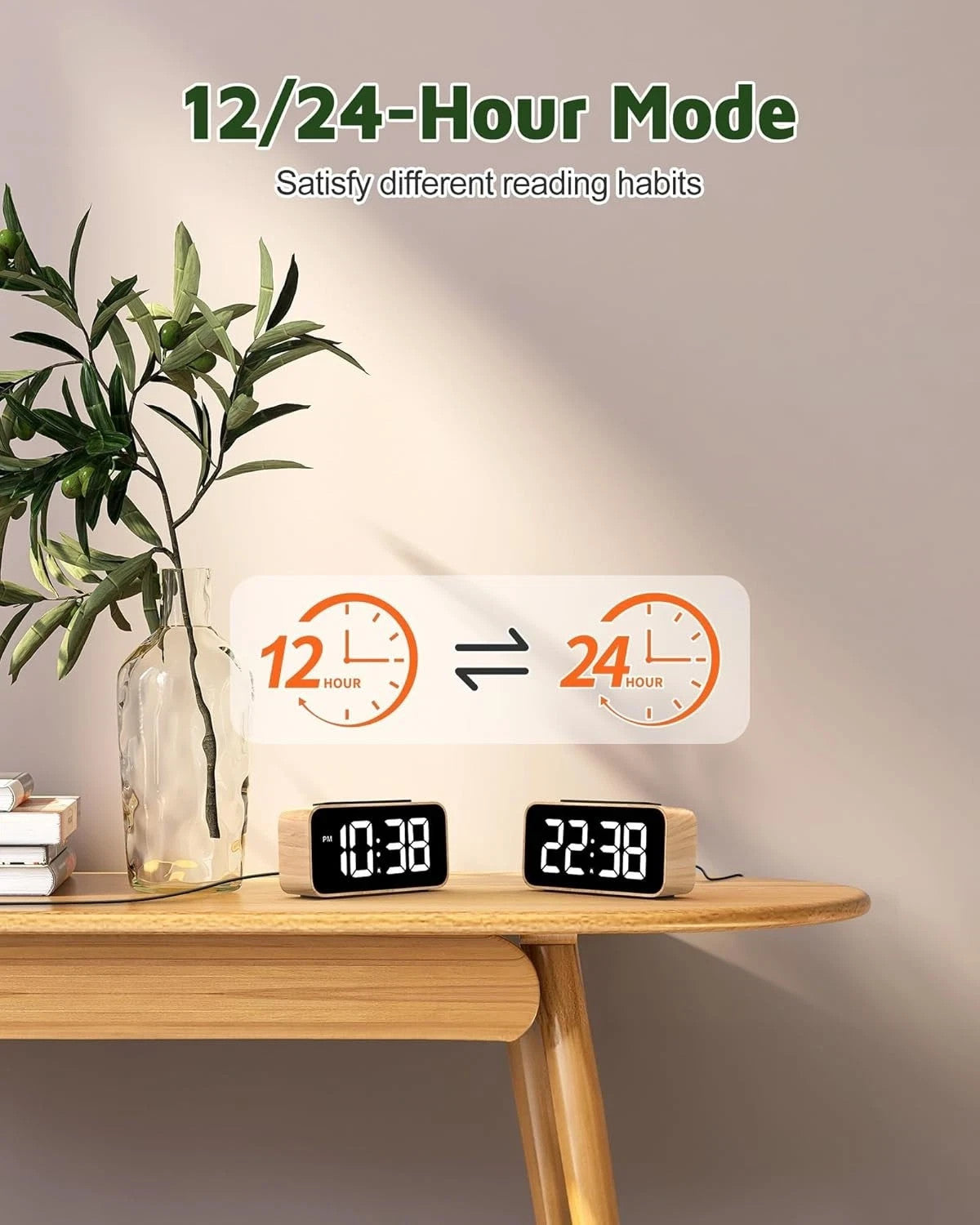 GOLOZA Alarm Clocks for Bedrooms, Wood Grain, Digital Clock with Large Displa...