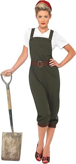 1940s Land Girl Costume Dress Women's WW2 Fancy Dress, Army Size UK, S