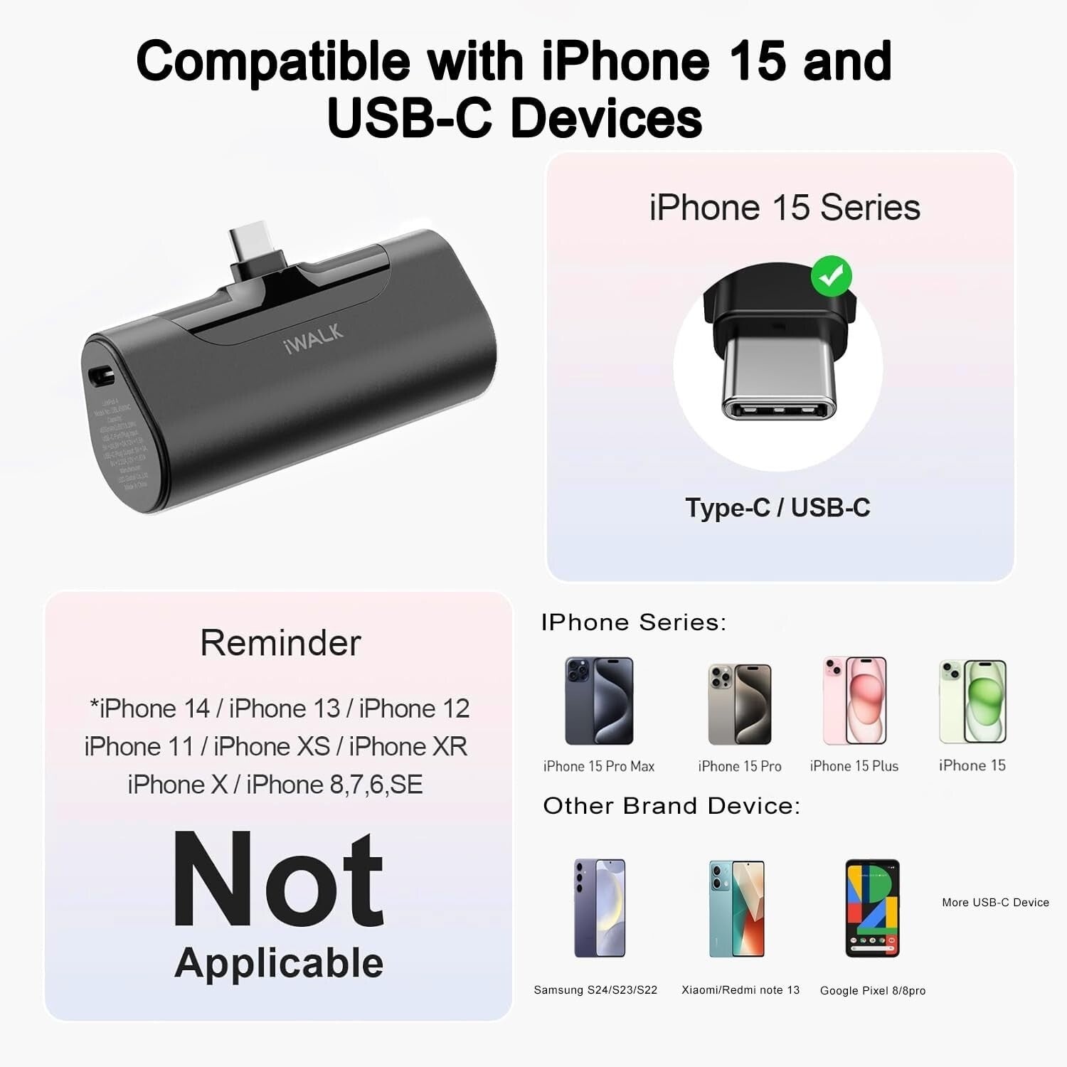iWALK Mini Portable Charger 4500mAh,USB-C 20W Power Bank with Fast Charging,Comp