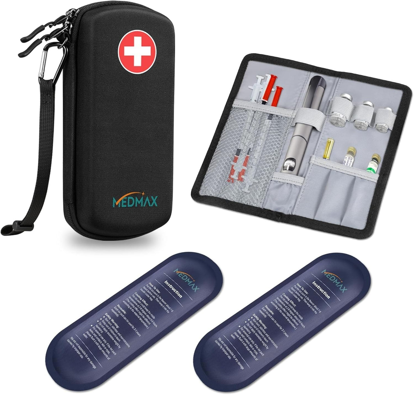 MEDMAX Insulin Cooler Bag with 2 Ice Packs Portable Diabetic for Insulin Pen