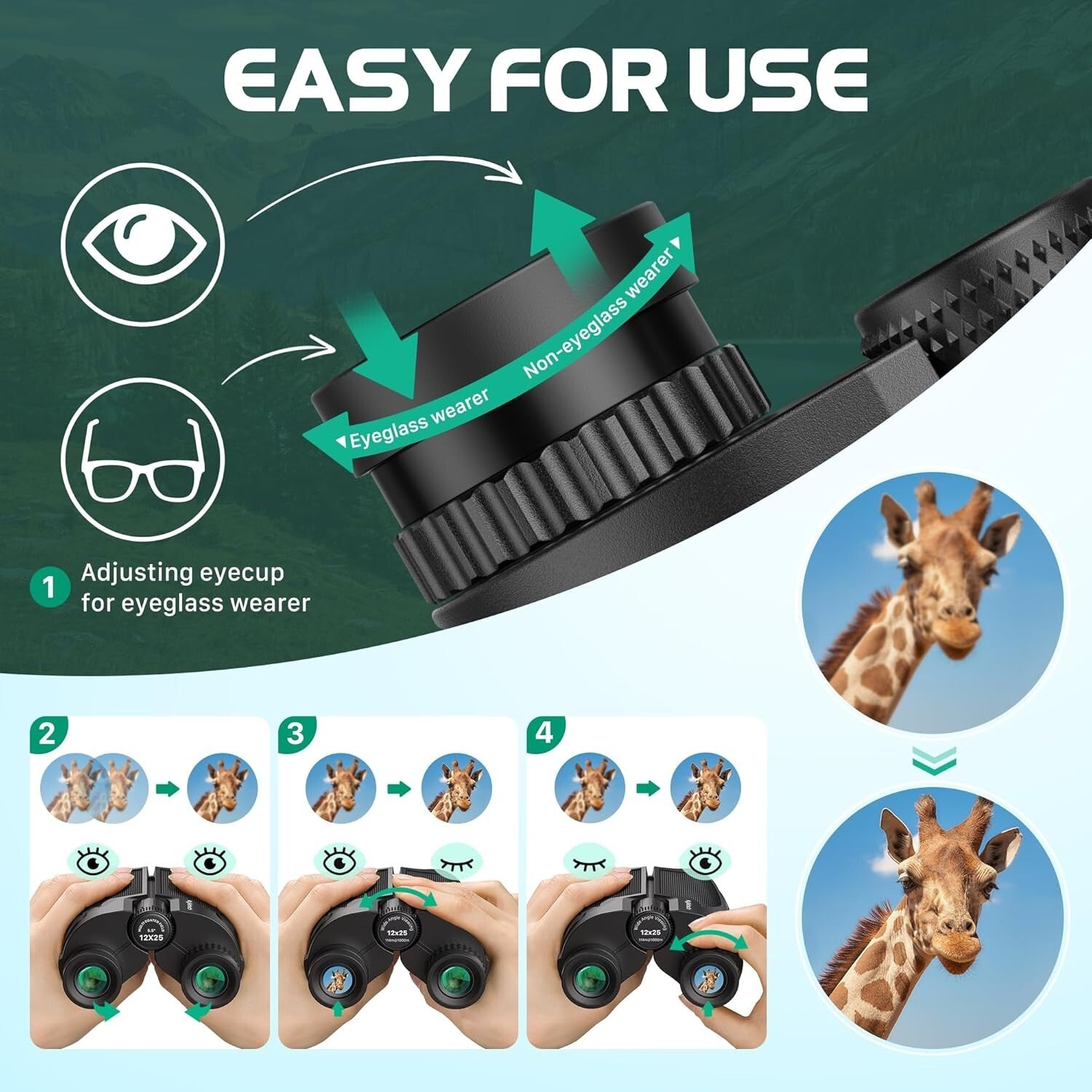 Kylietech Compact Binoculars for Adults Kids, 12x25 Lightweight and waterproof