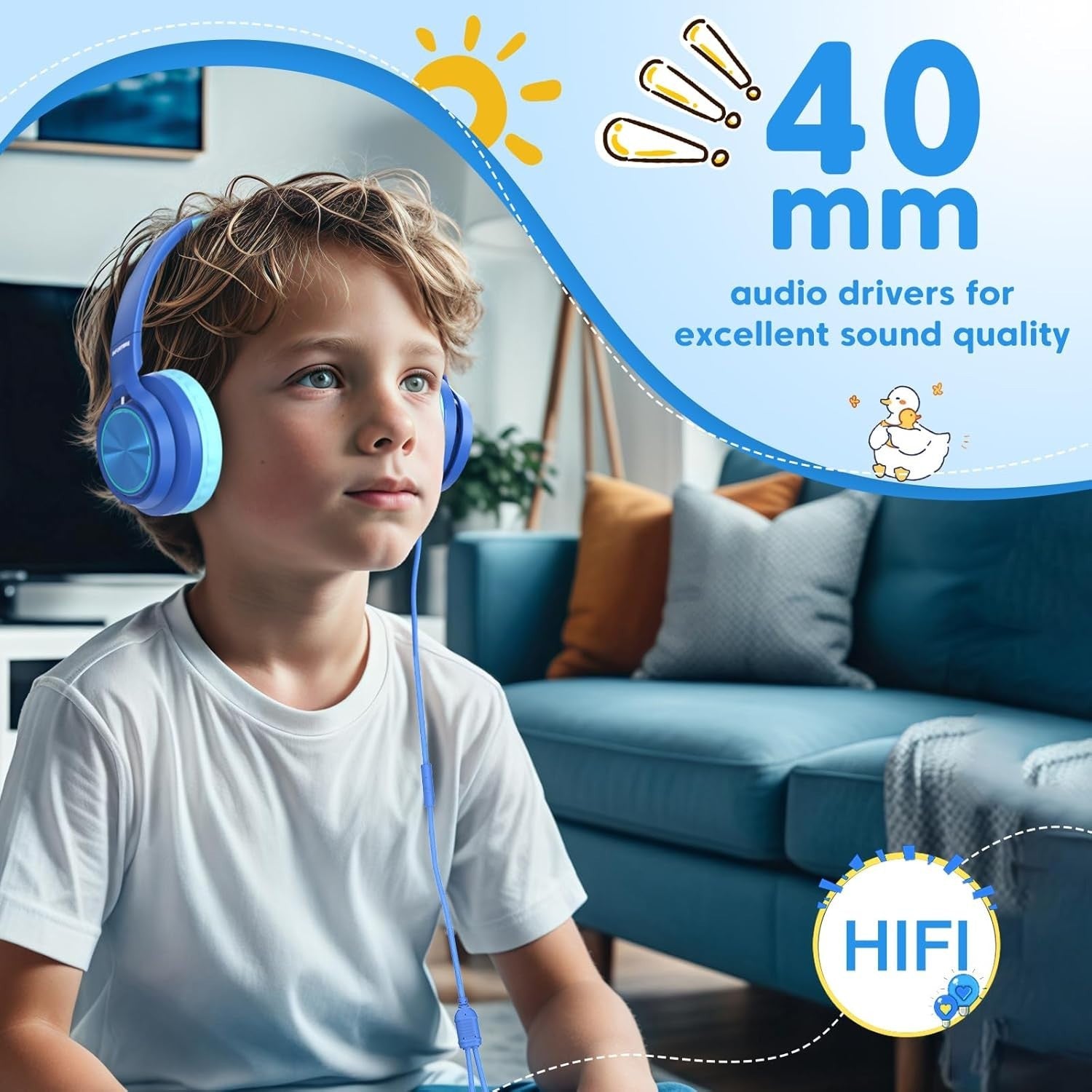INFURTURE Kids Headphones CH5 USB C Headphone with Mic for Boys/Girls, Line Cont